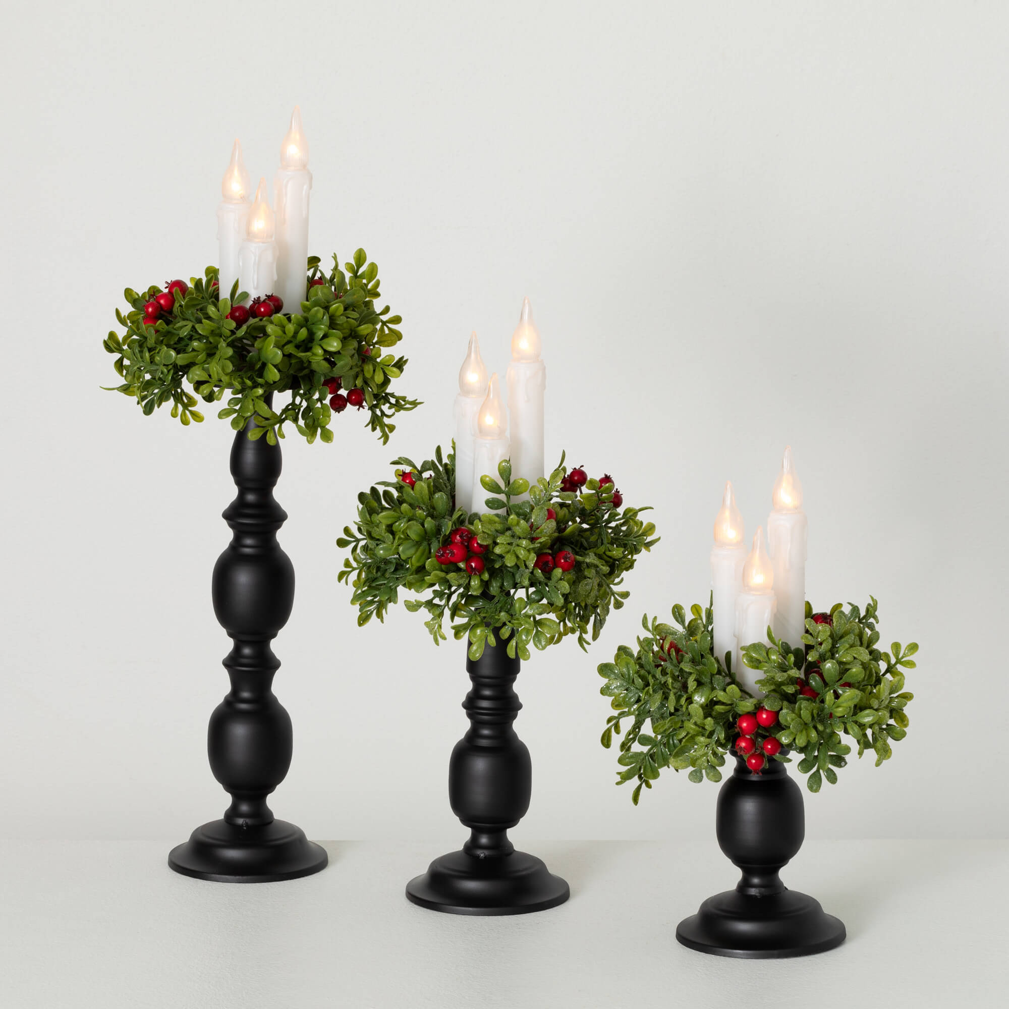 LED HOLLY CANDLE STICK Set 3