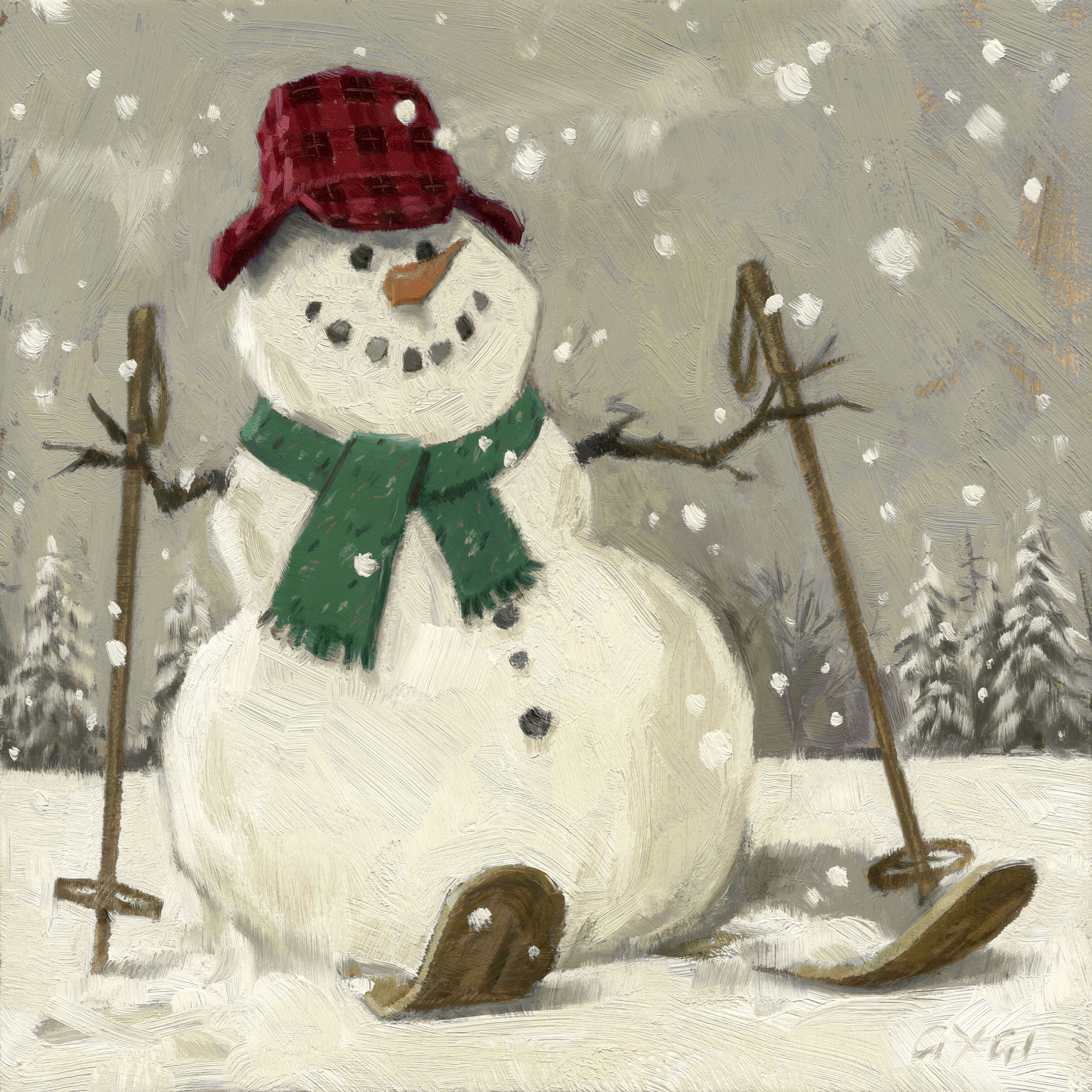 SNOWMAN ON SKIS-SEPIA ARTWORK