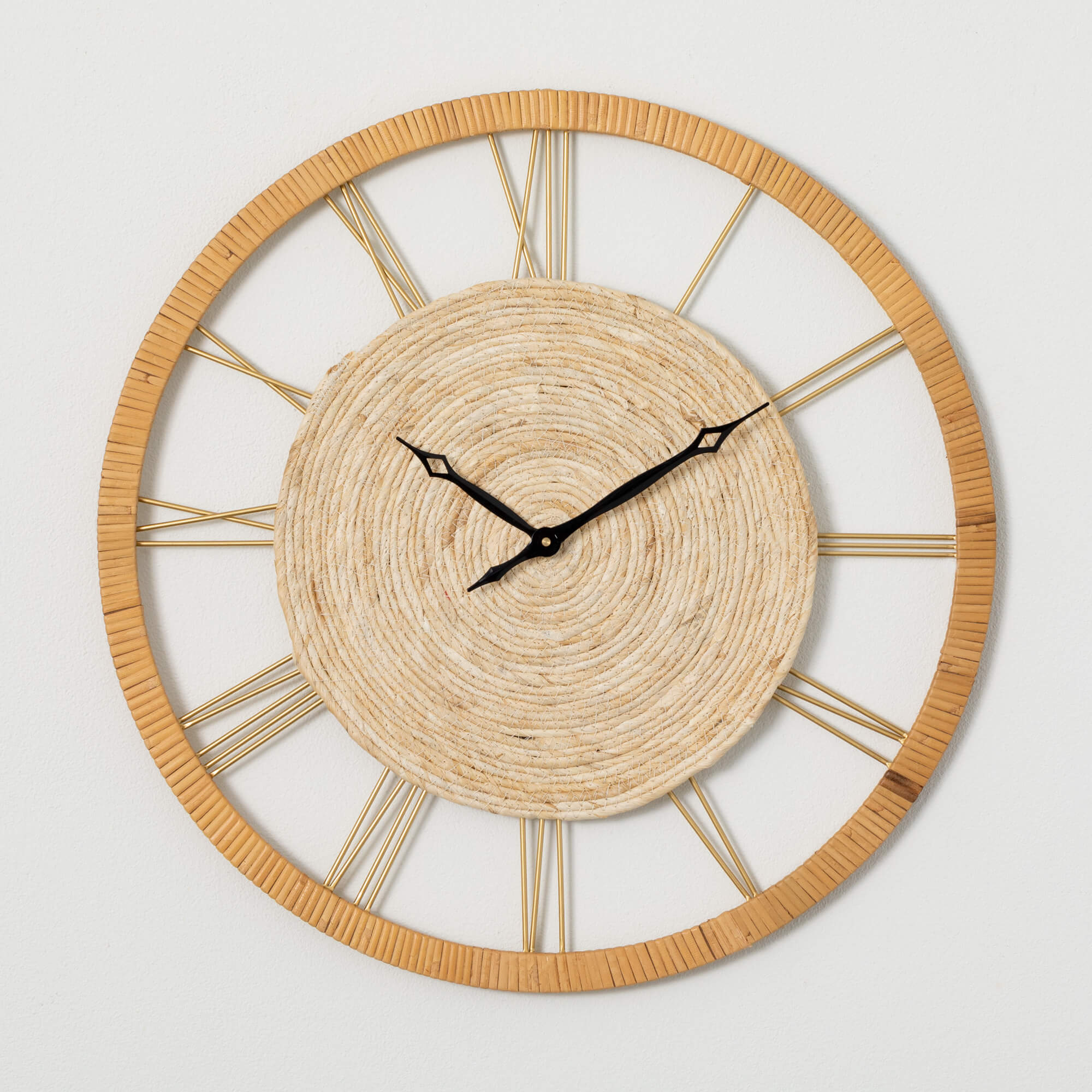 WOVEN FACE WOOD WALL CLOCK