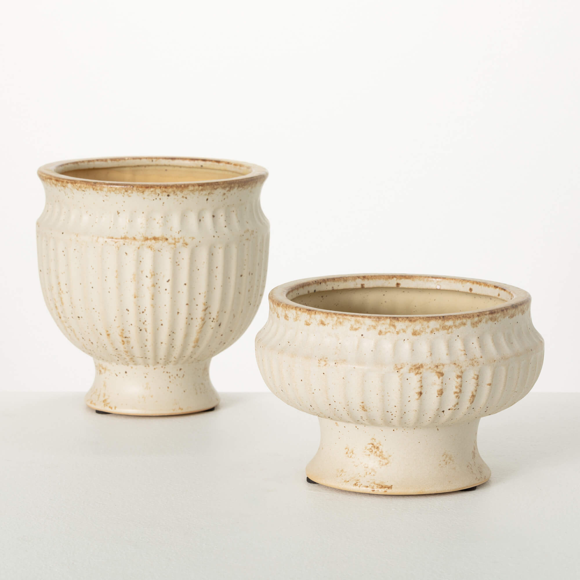 WIDE FRENCH CERAMIC URN SET 2