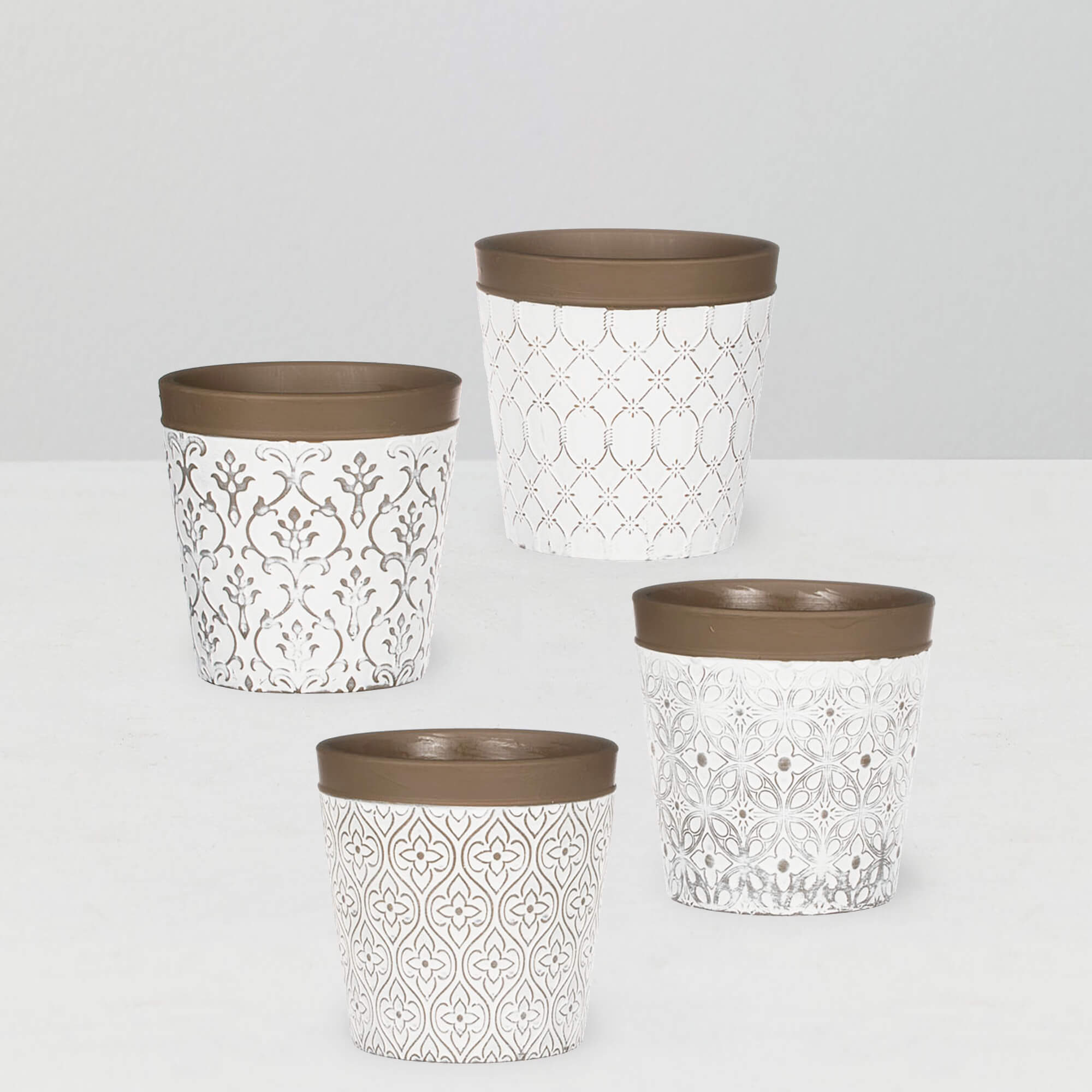 WHITE-WASHED FLOWER POT SET 4