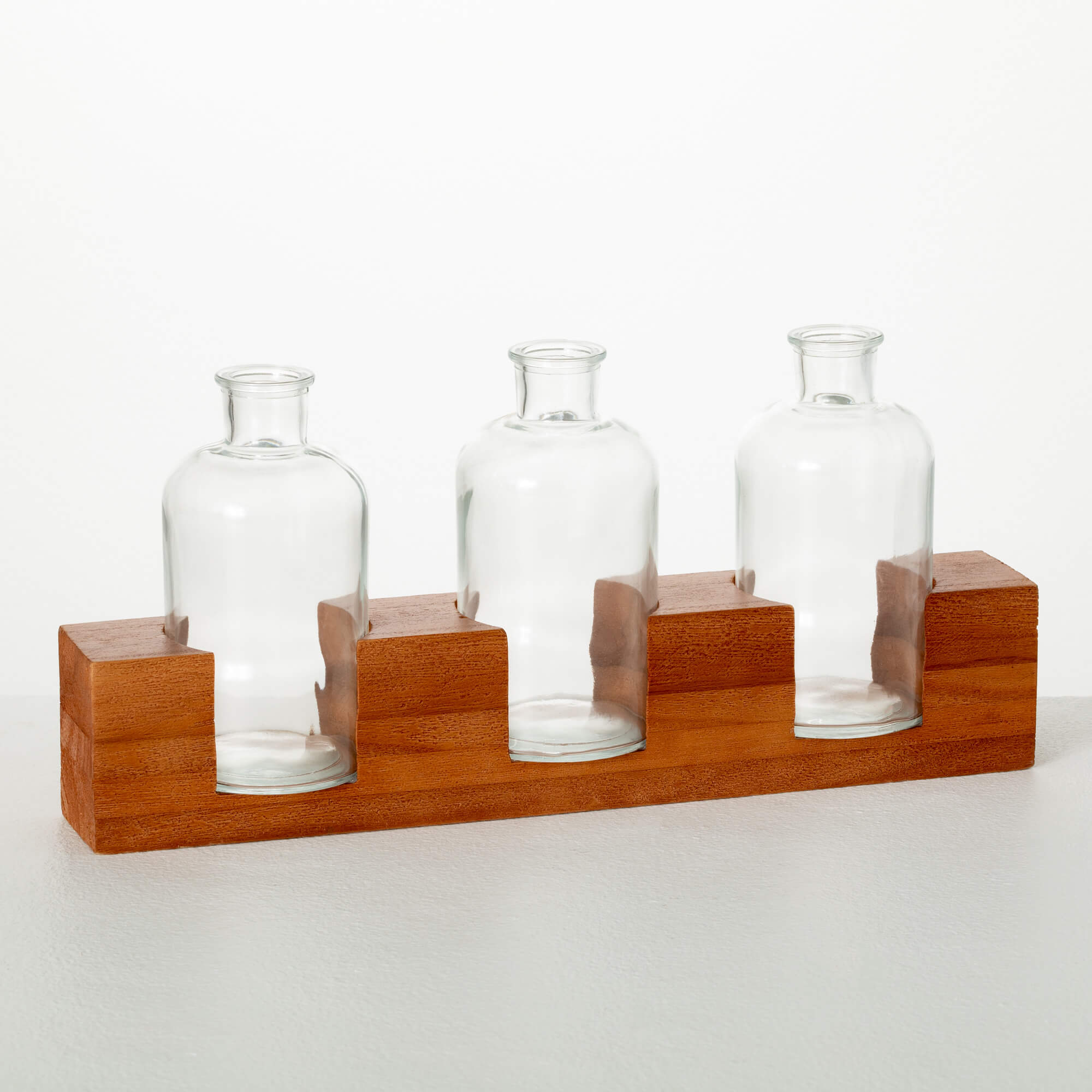 BOTTLE VASES WITH WOODEN BASE