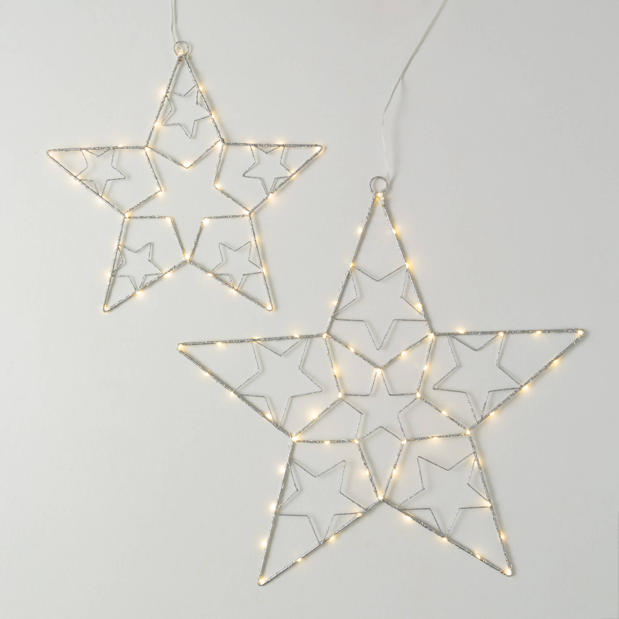 LIGHTED SILVER STAR SET