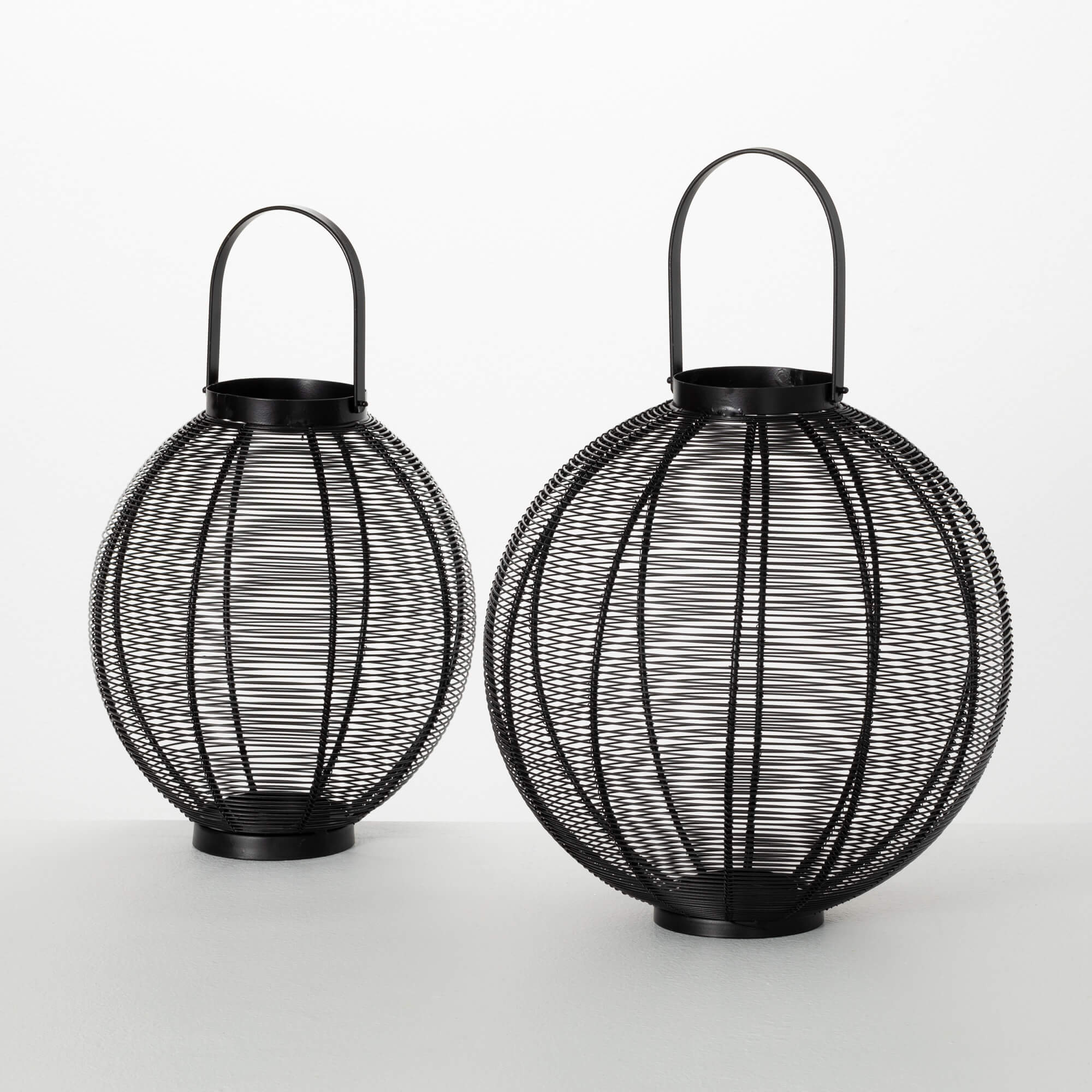 BLACK IRON ORB LANTERNS SET