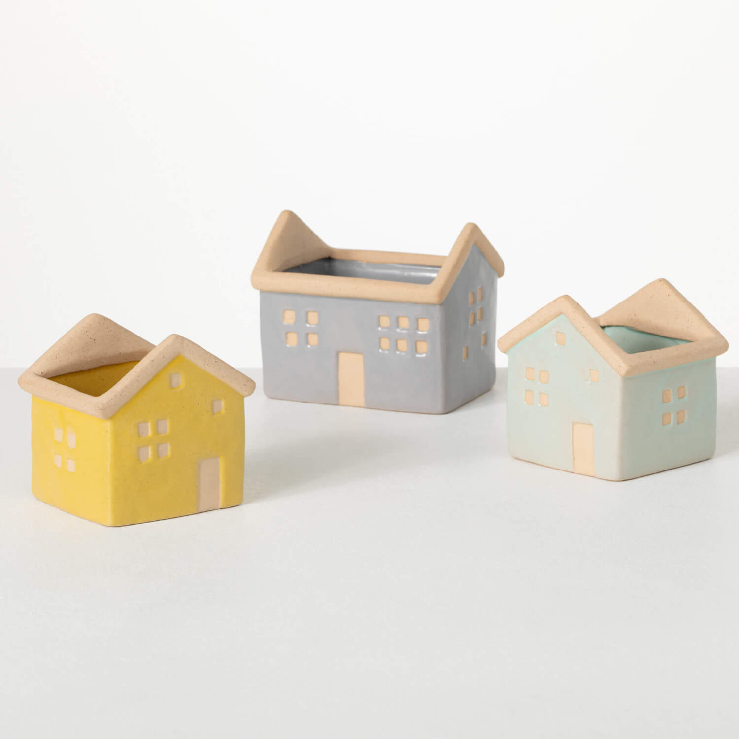 PAINTED PASTEL HOUSE PLANTERS