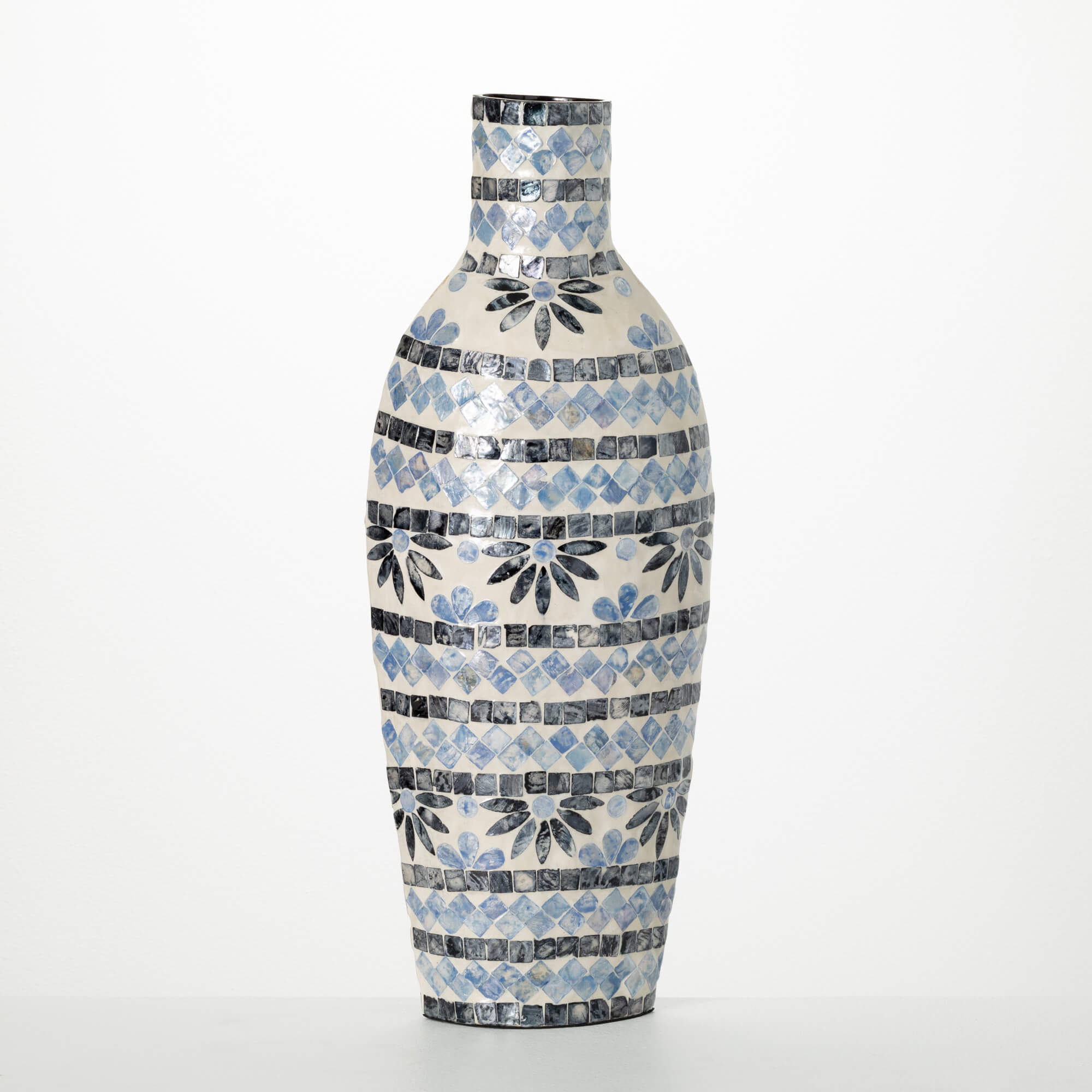 LARGE BLUE & WHITE CAPIZ VASE