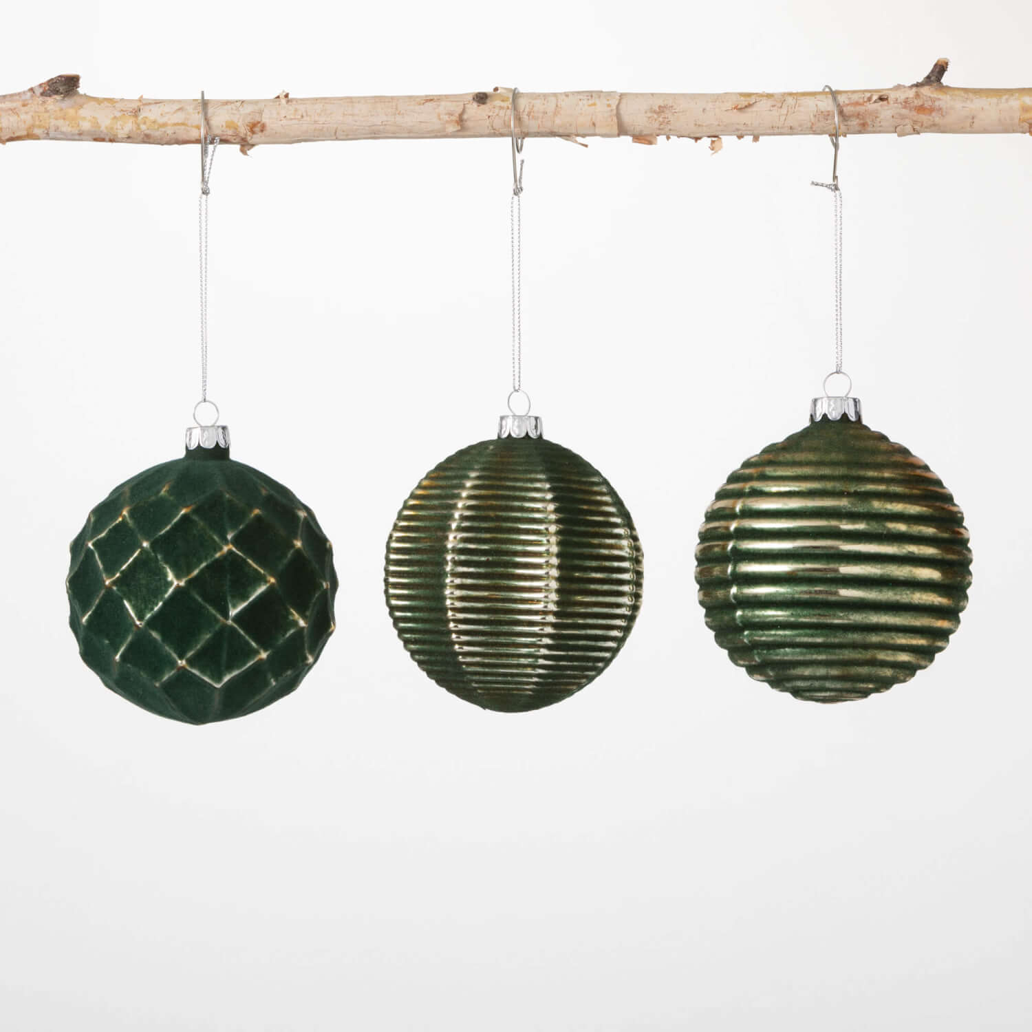 GOLD GREEN TEXTURED ORNAMENTS
