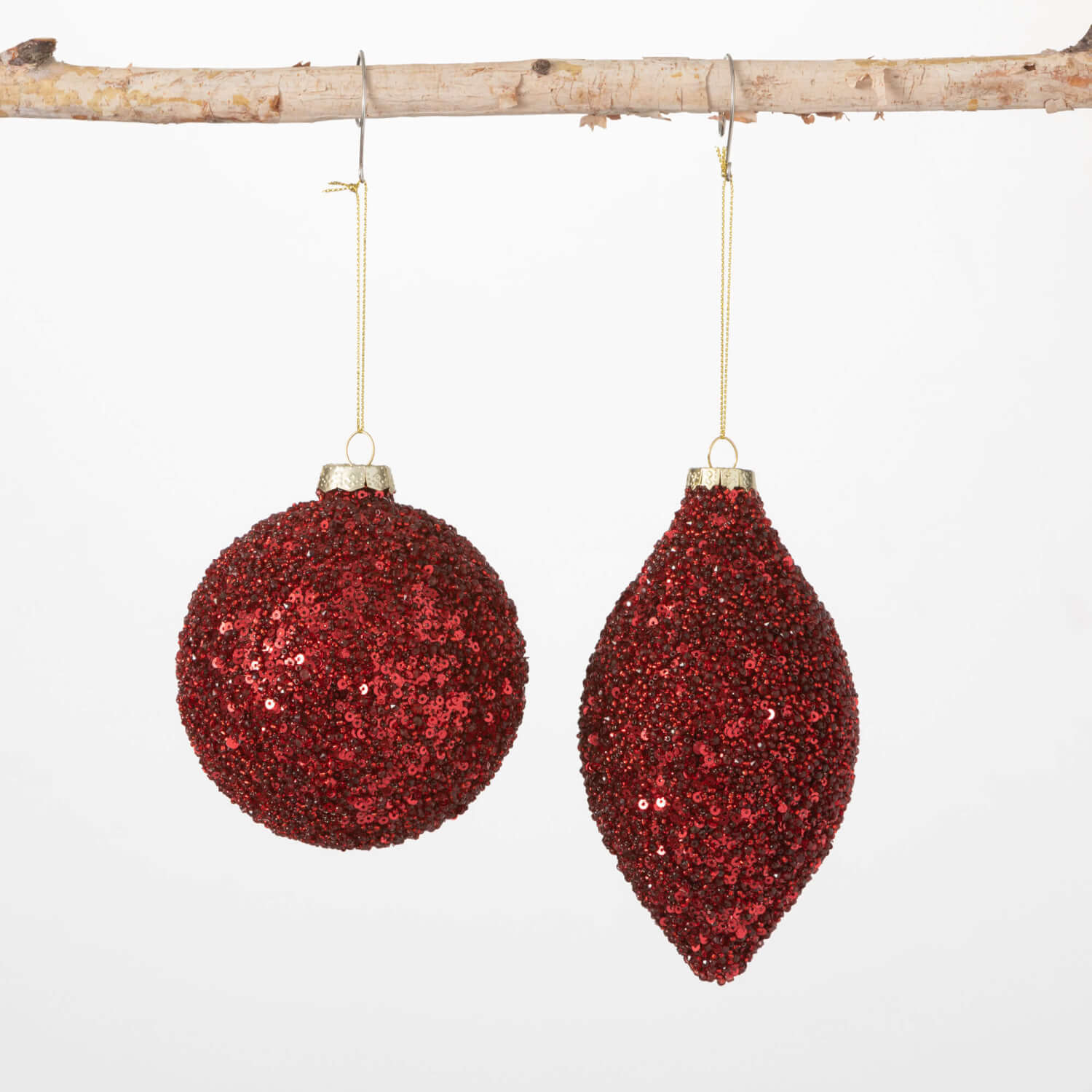 RED GLITTER GLASS ORNAMENTS