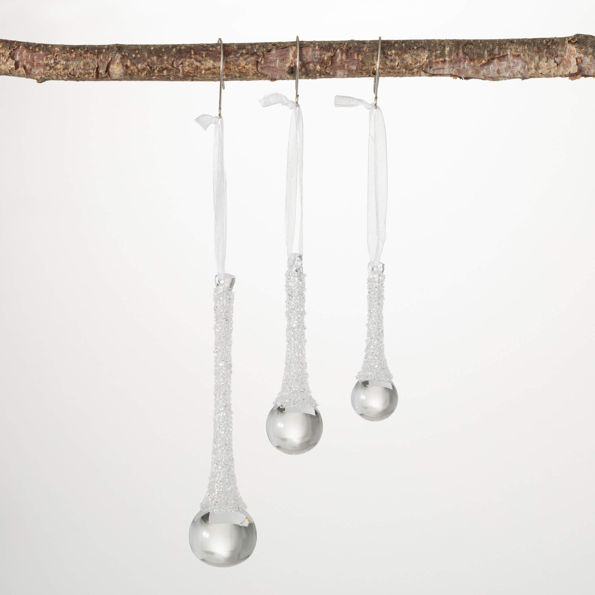 ICY GLASS DROP ORNAMENT SET 3