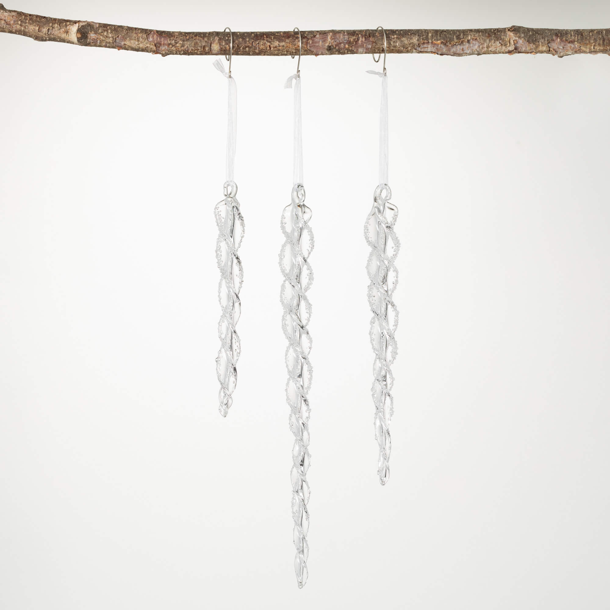 TWISTED GLASS ICICLE ORNAMENTS