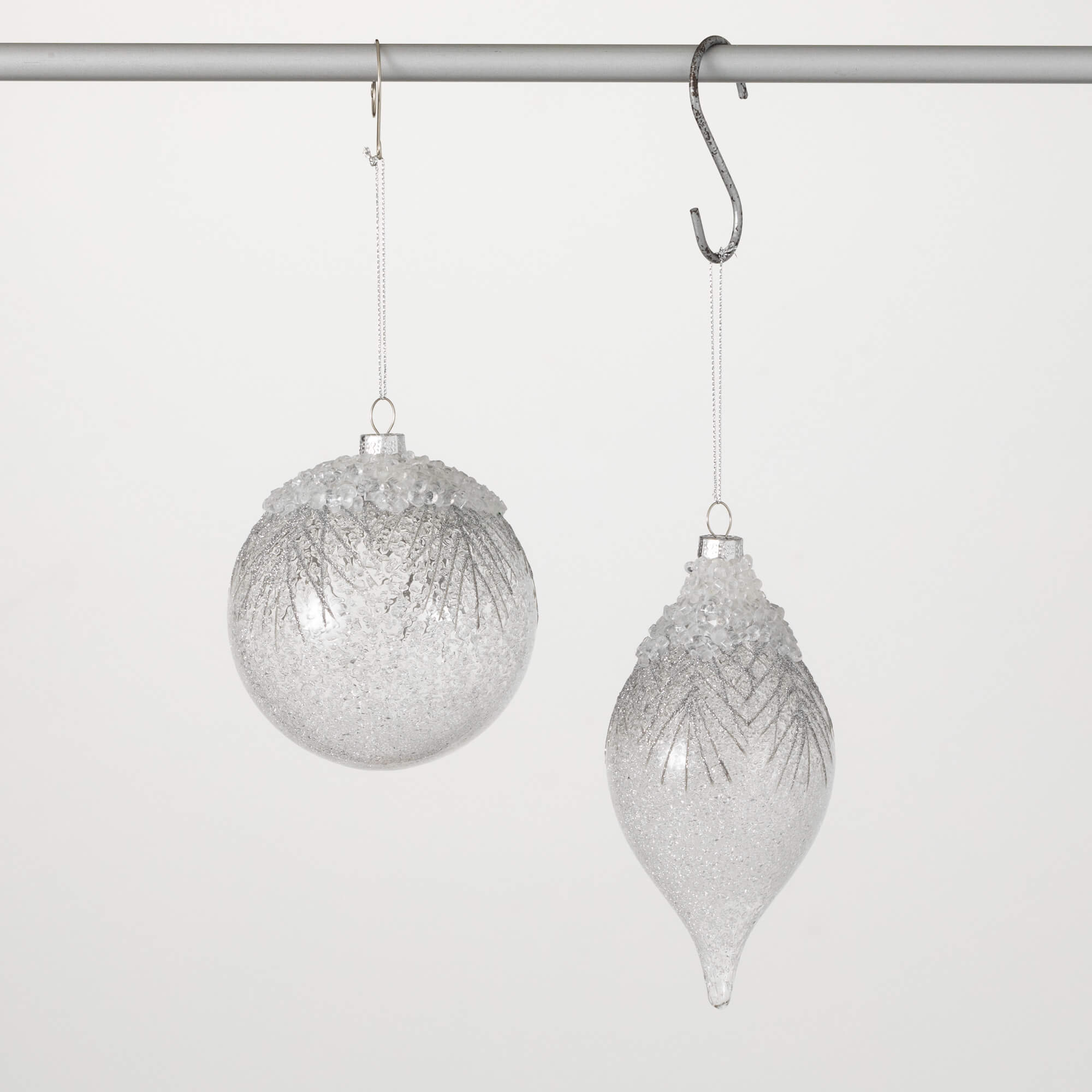 FROSTED SILVER CLEAR ORNAMENTS