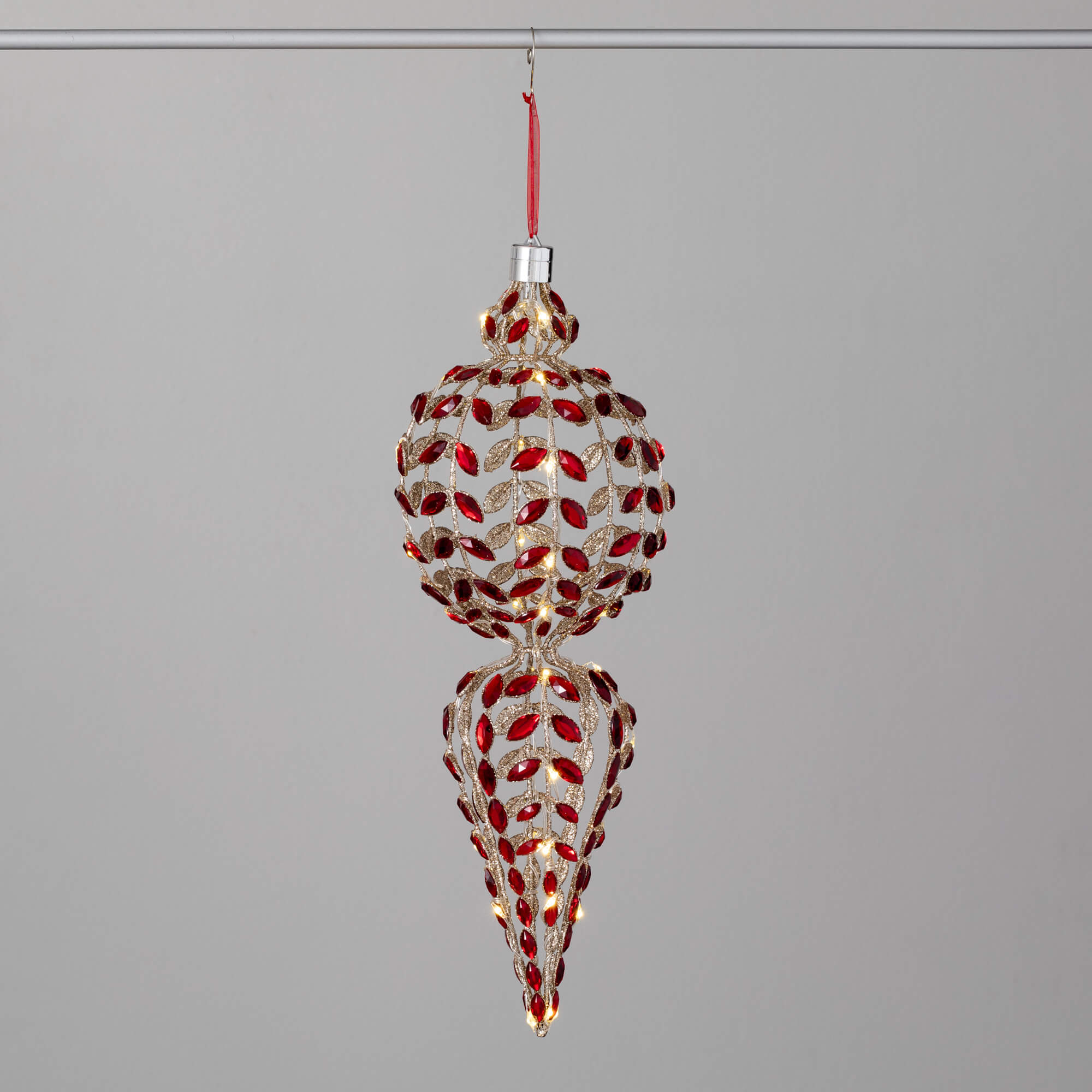 LIGHTED GOLD RED GEM FINIAL