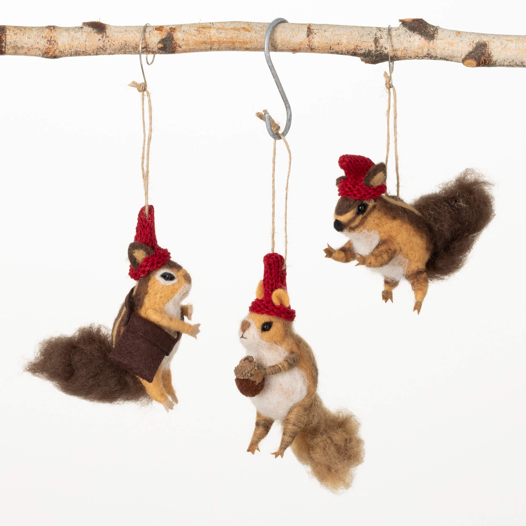 FELT SQUIRREL ORNAMENT SET 3