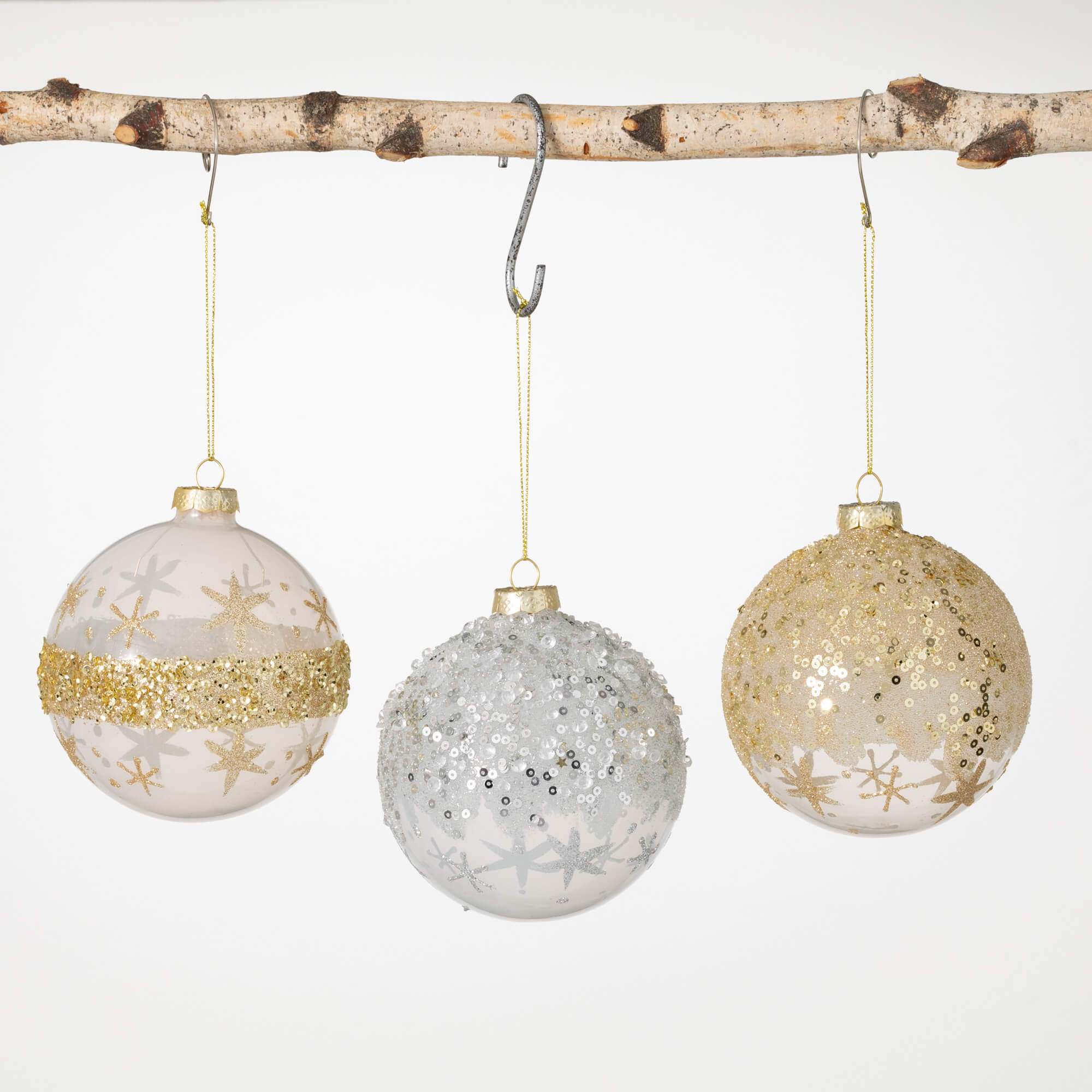 GLITTERED BALL ORNAMENT Set 3