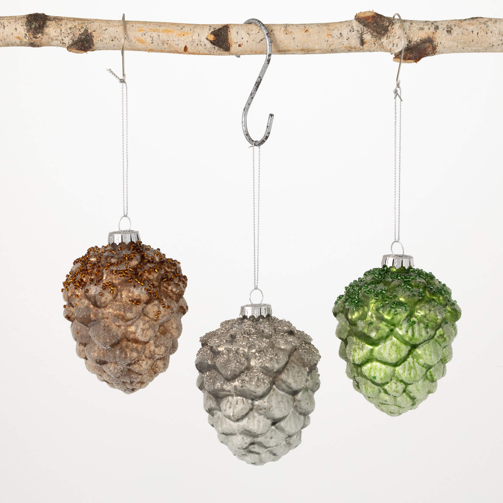 JEWELED PINECONE ORNAMENT TRIO