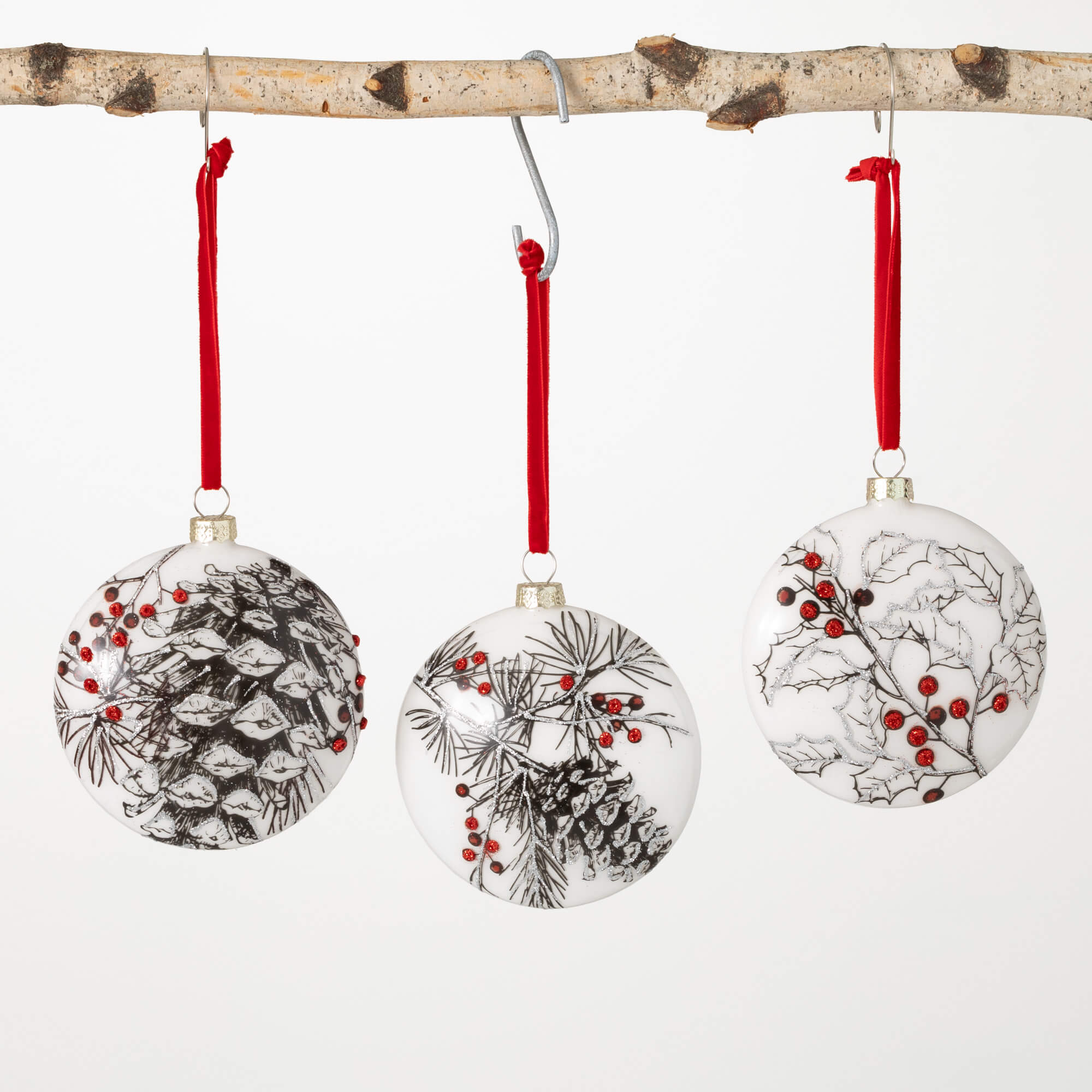 PINE HOLLY DISK ORNAMENT Set 3