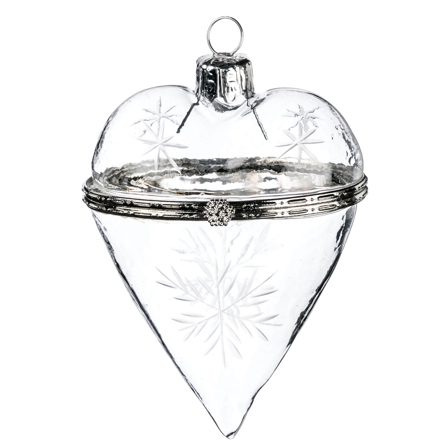 CLEAR GLASS HEART BOX ORNAMENT