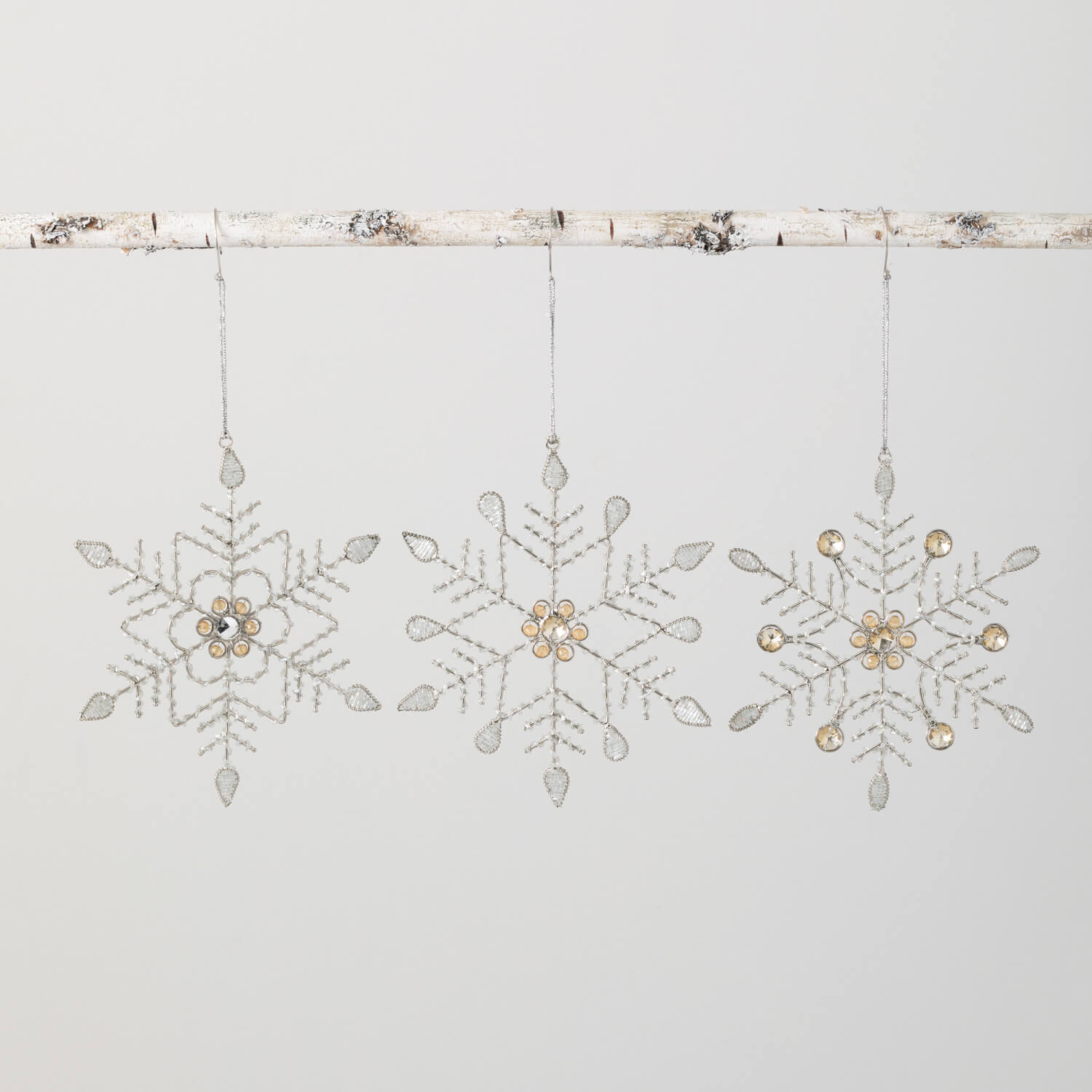 Wholesale Beaded Snowflake Orn, Ornaments Silver Metal | Sullivans