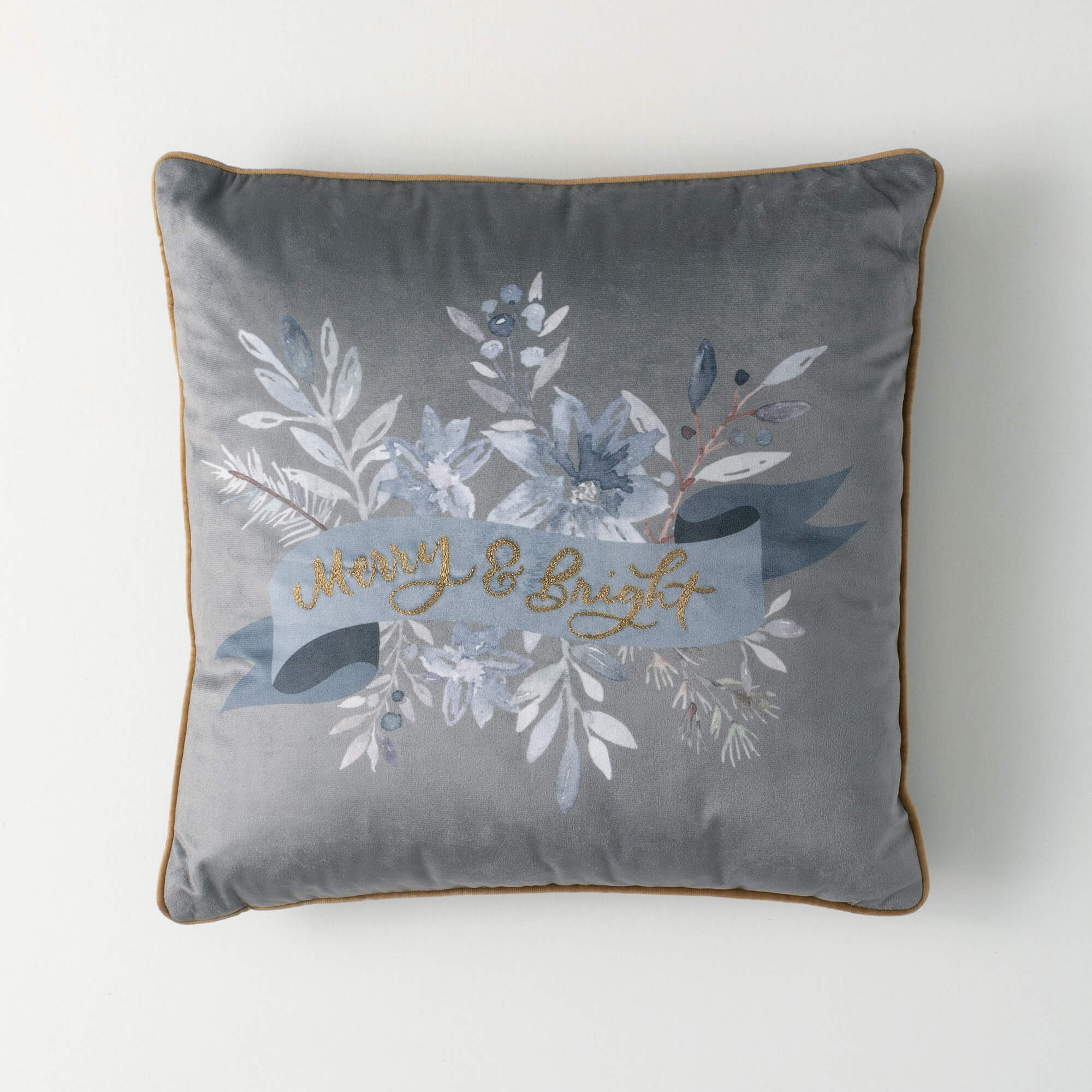 BRUSHED BLUE TEXT PILLOW