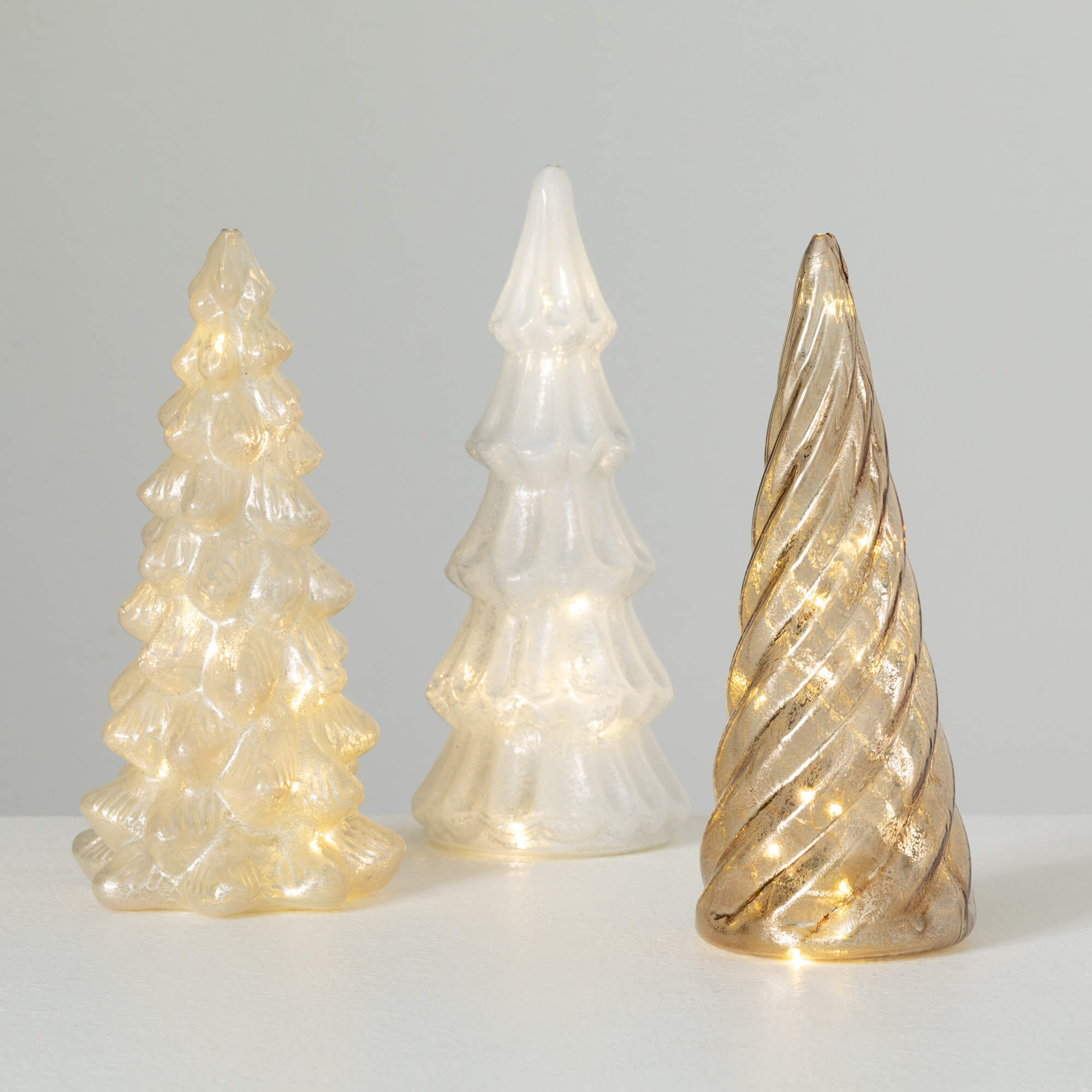 LIGHTED GLASS CONE TREE SET 3