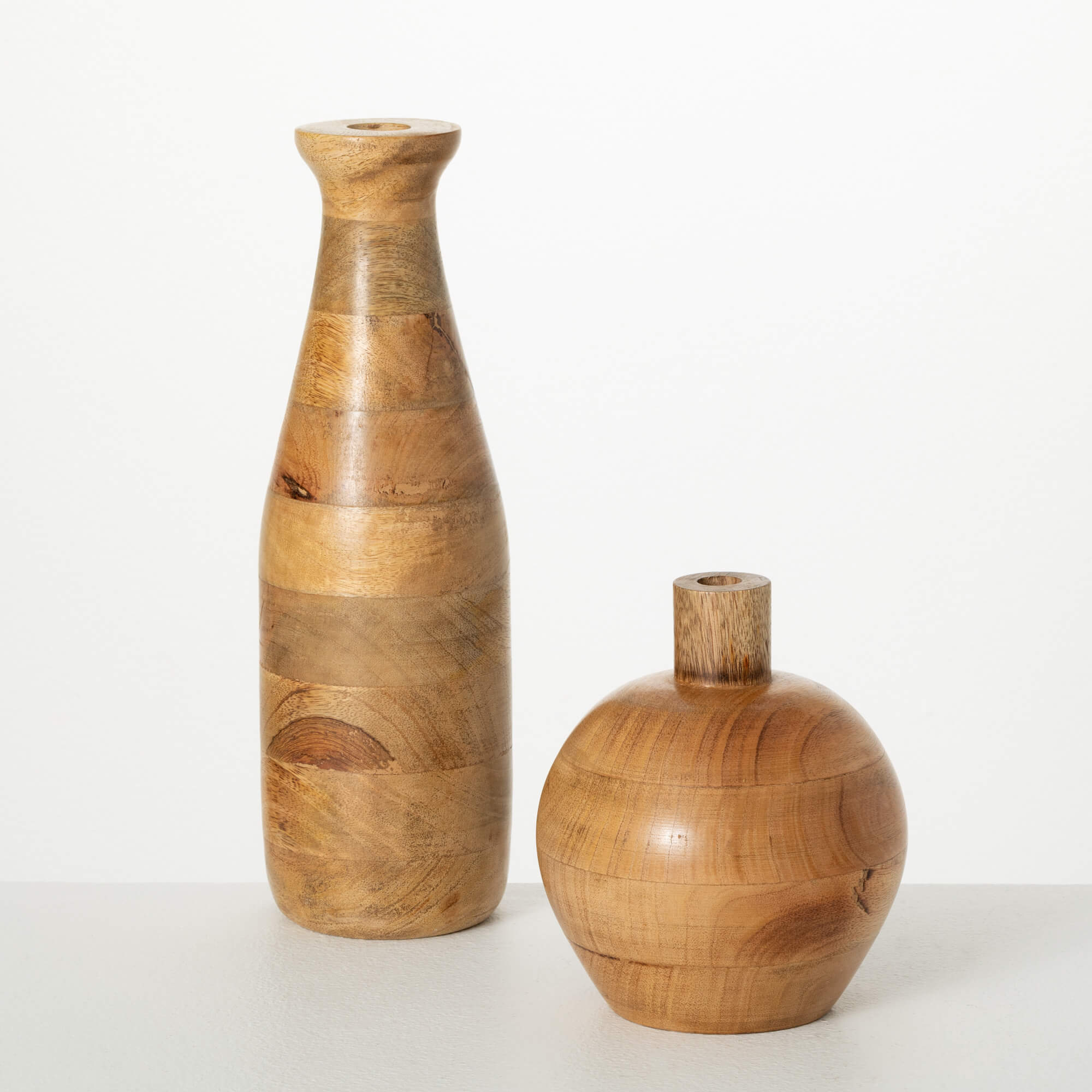 NATURAL WOOD VASE SET OF 2