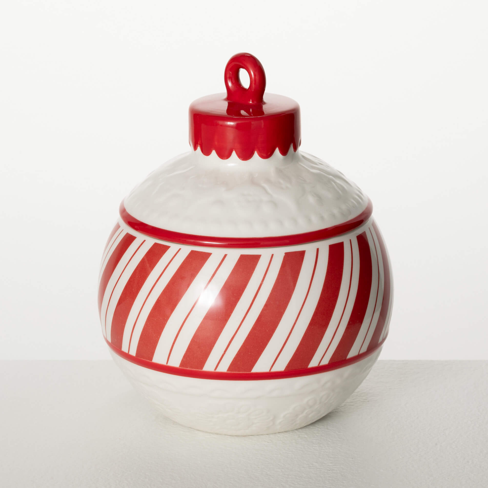 RED WHITE STRIPED CANDY JAR