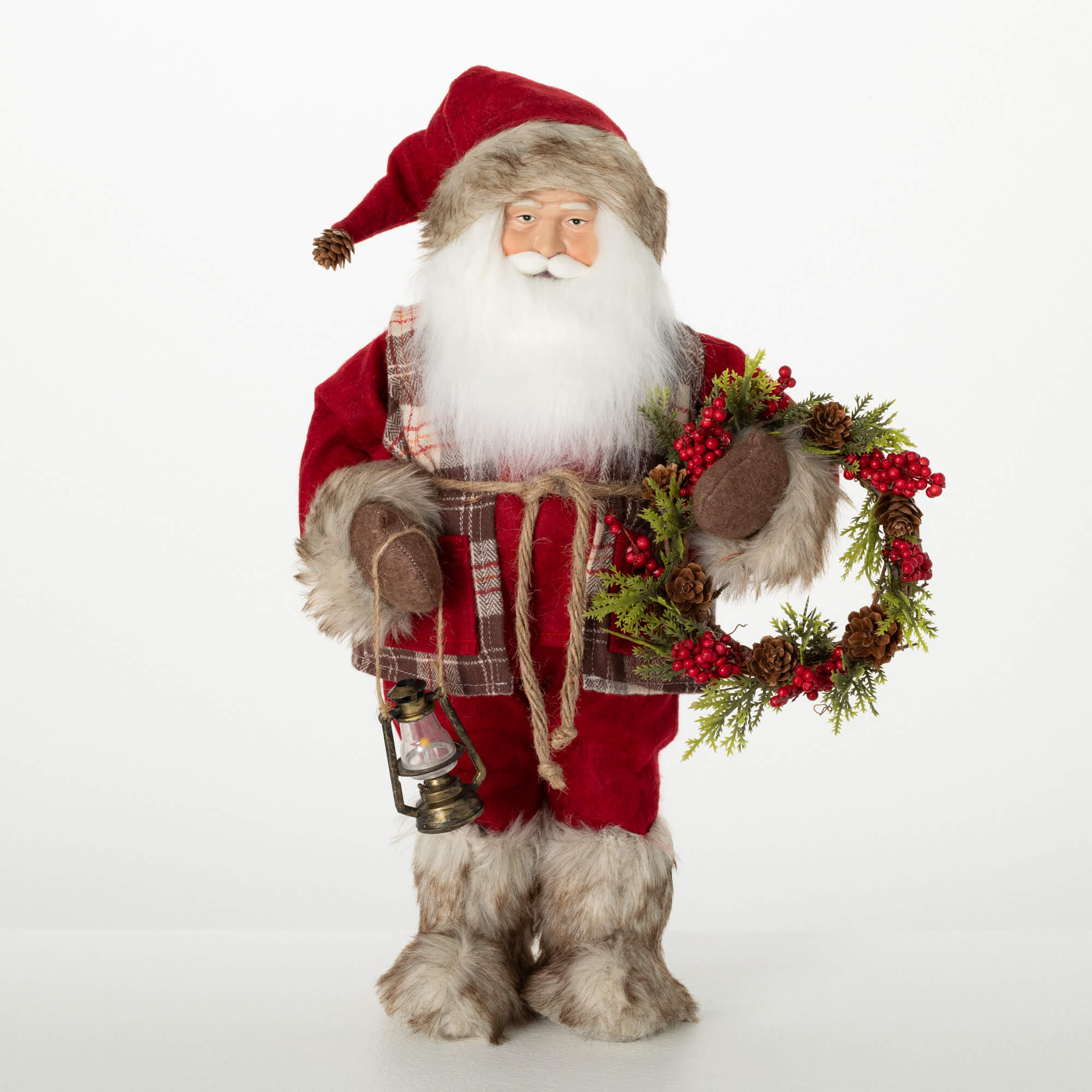 FUR PLAID RUSTIC SANTA FIGURE