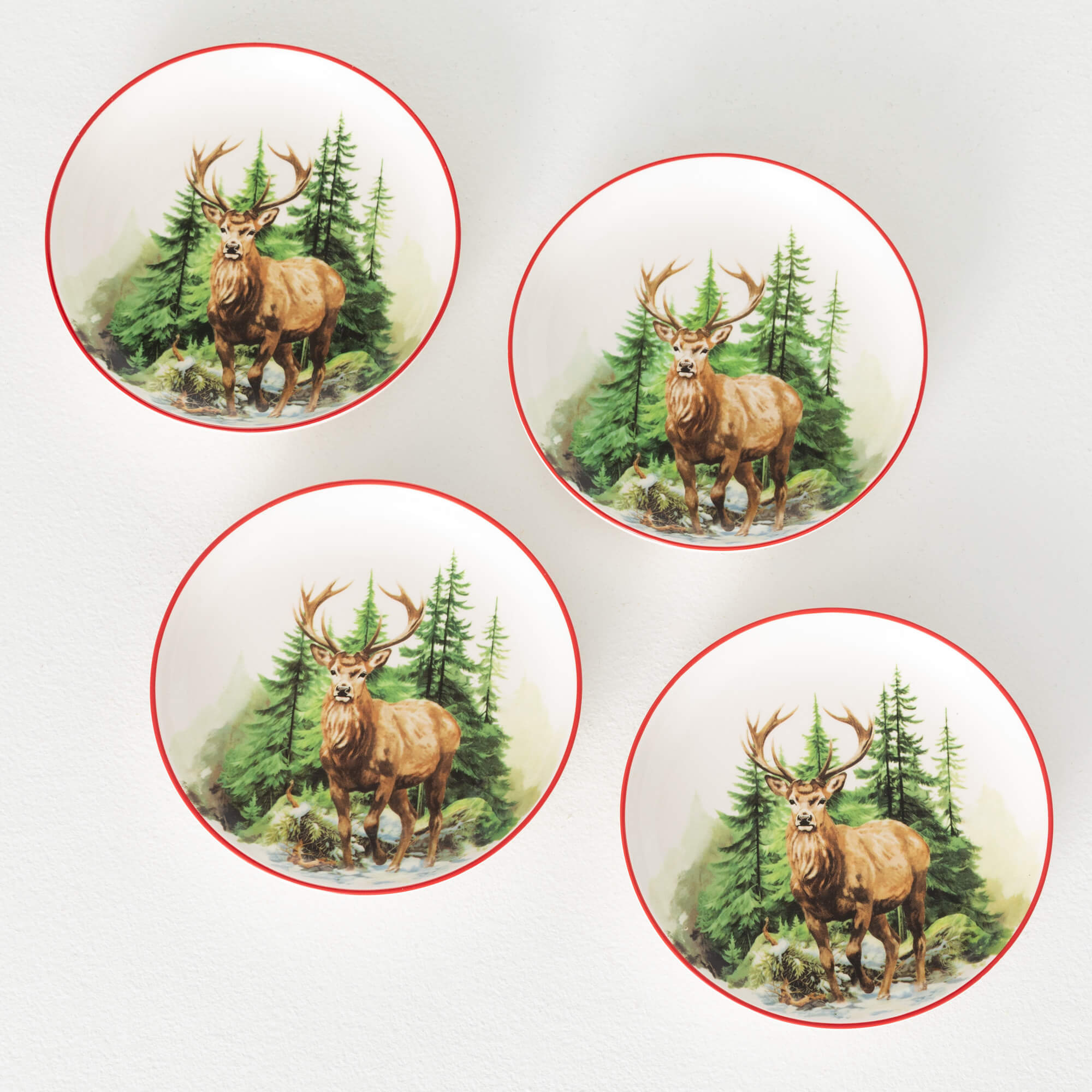 RED RIMMED DEER PLATE SET 4