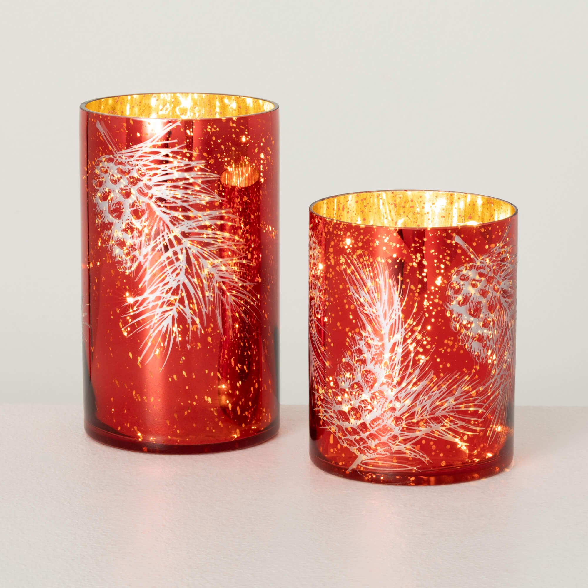 LED PINE CANDLEHOLDER SET OF 2