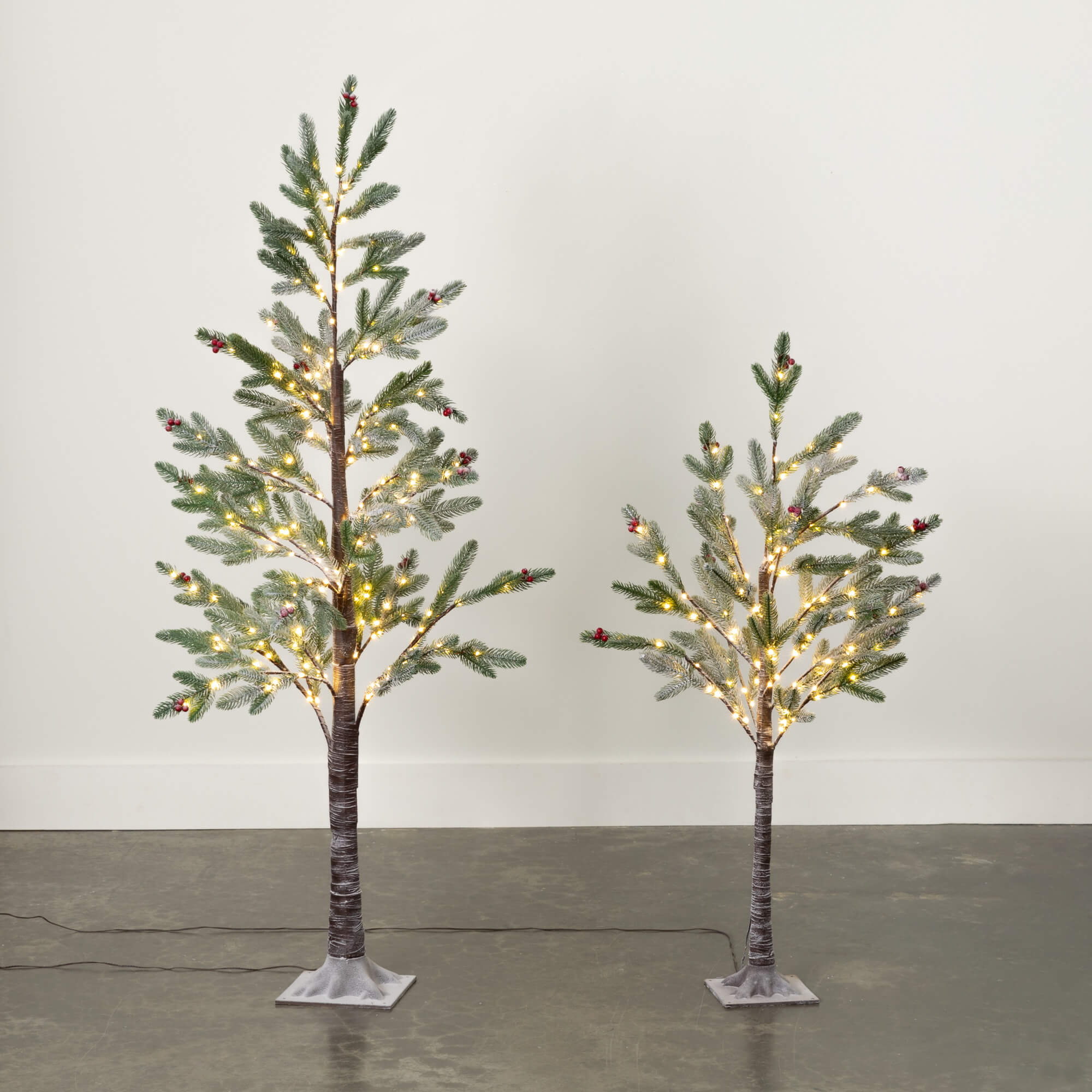 5' LED PINE BERRY TREE SET 2