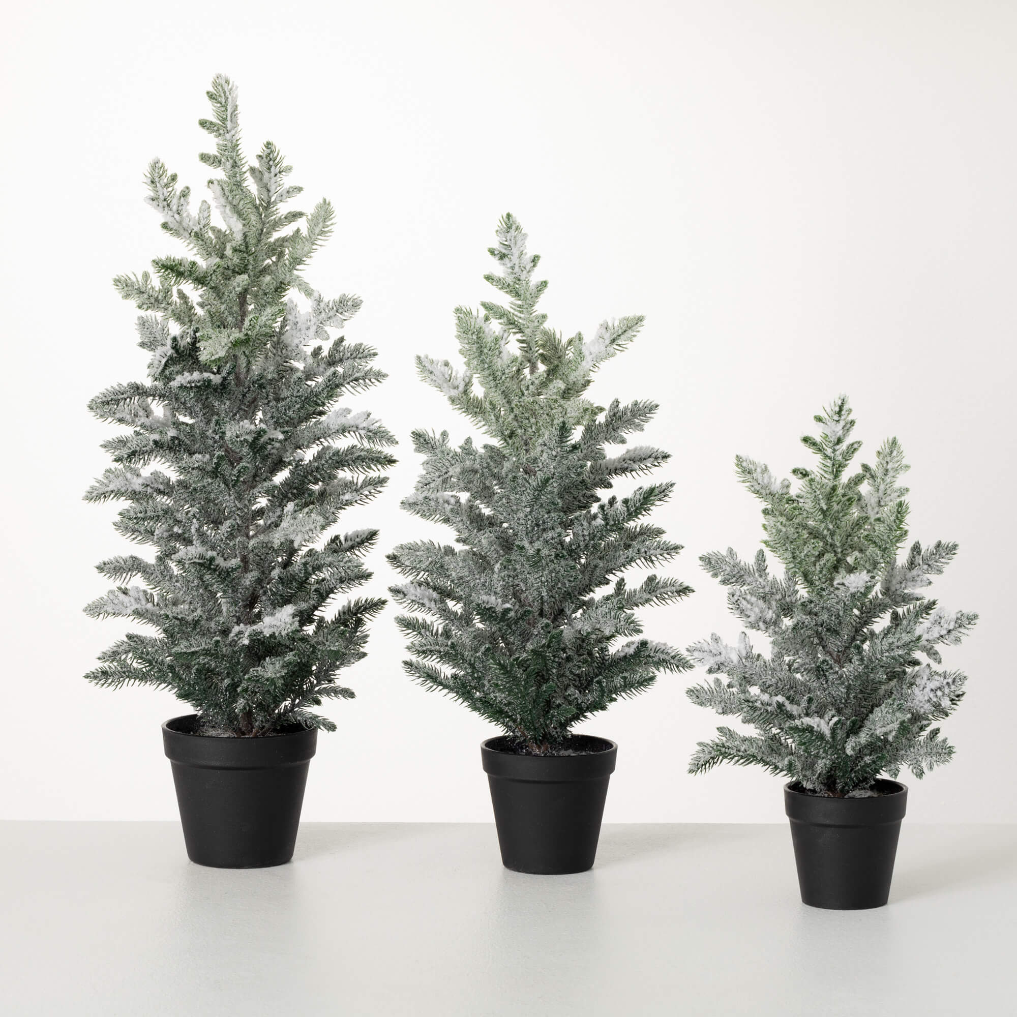 POTTED SNOWY PINE TREE SET 3